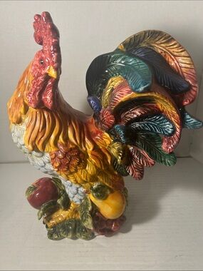 Hand-Painted Multicolor Ceramic Rooster Figurine 15 inches High Vintage